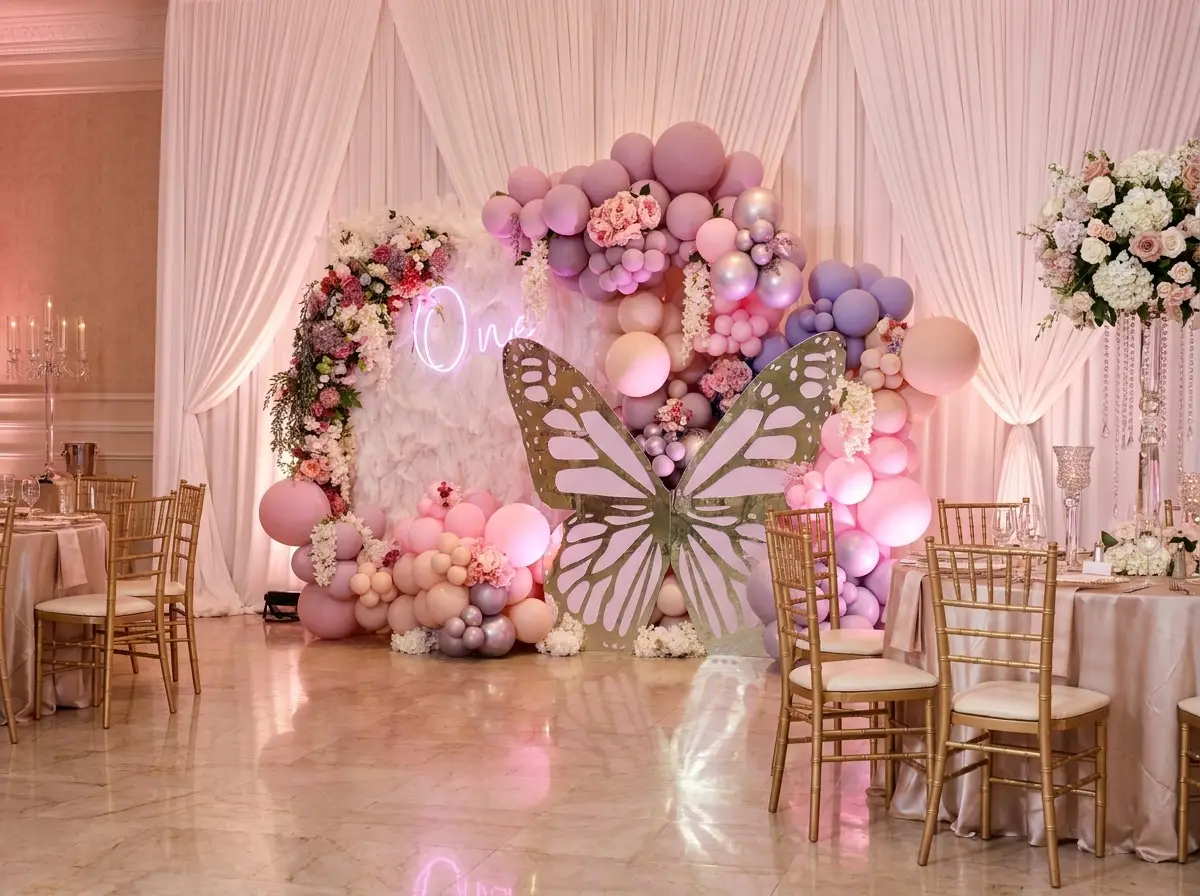3D butterfly acrylic backdrop rental Tampa