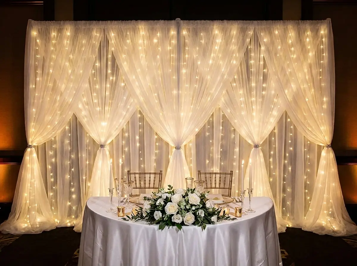 LED starlight organza curtain backdrop rental Tampa